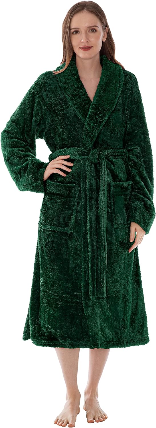 Premium Womens Plush Soft Robe Fluffy, Warm, Fleece Sherpa Shaggy Bathrobe