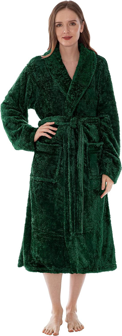 Premium Womens Plush Soft Robe Fluffy, Warm, Fleece Sherpa Shaggy Bathrobe