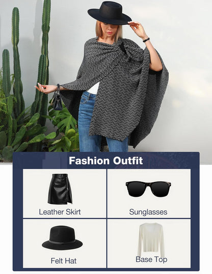 Womens Large Cross Front Poncho Sweater Wrap Topper Knitted Elegant Shawls Cape for Fall Winter