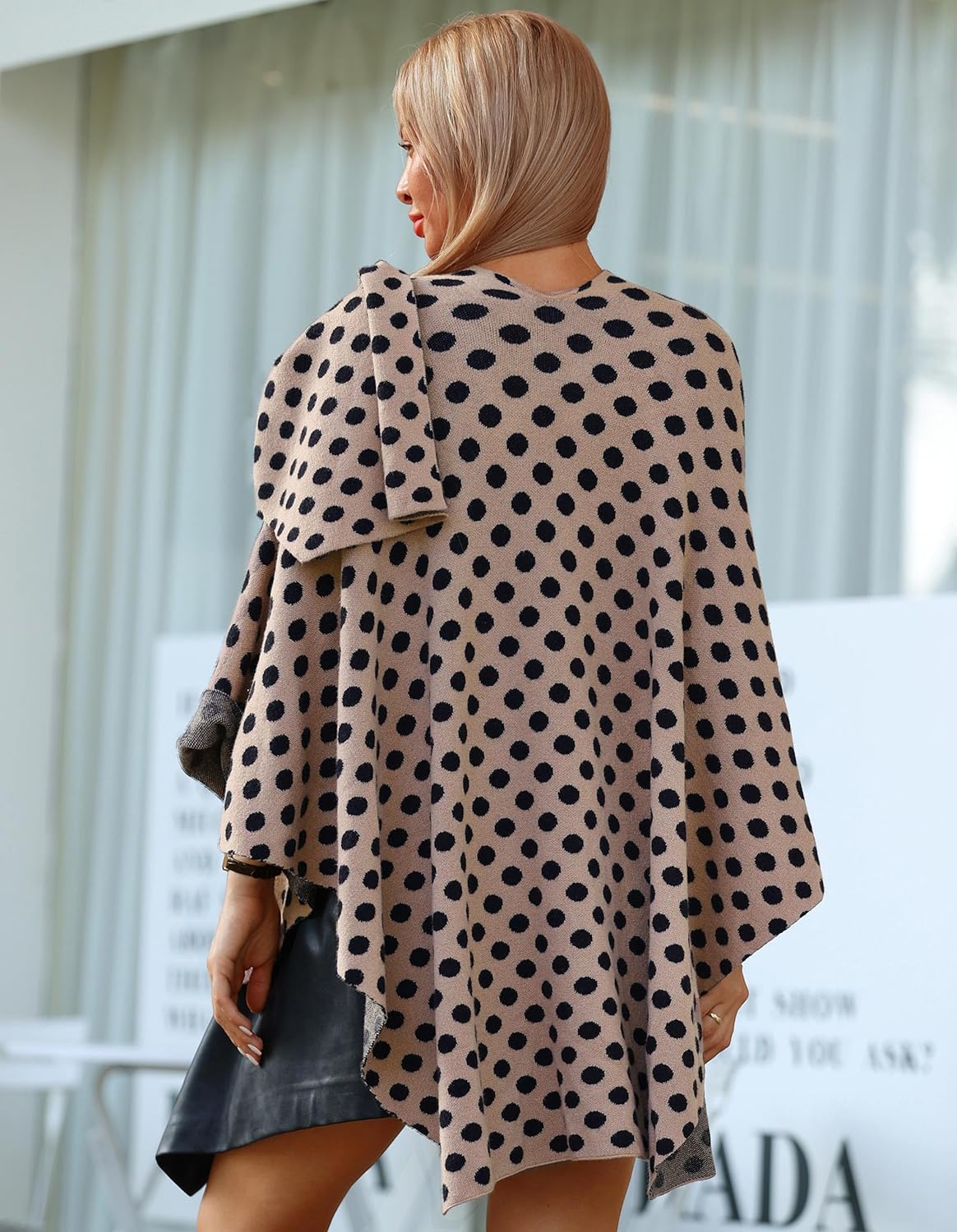 Womens Large Cross Front Poncho Sweater Wrap Topper Knitted Elegant Shawls Cape for Fall Winter