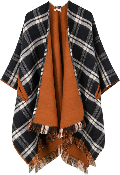 Women's Shawl Wrap Poncho Ruana Cape Open Front Cardigan Shawls for Fall Winter