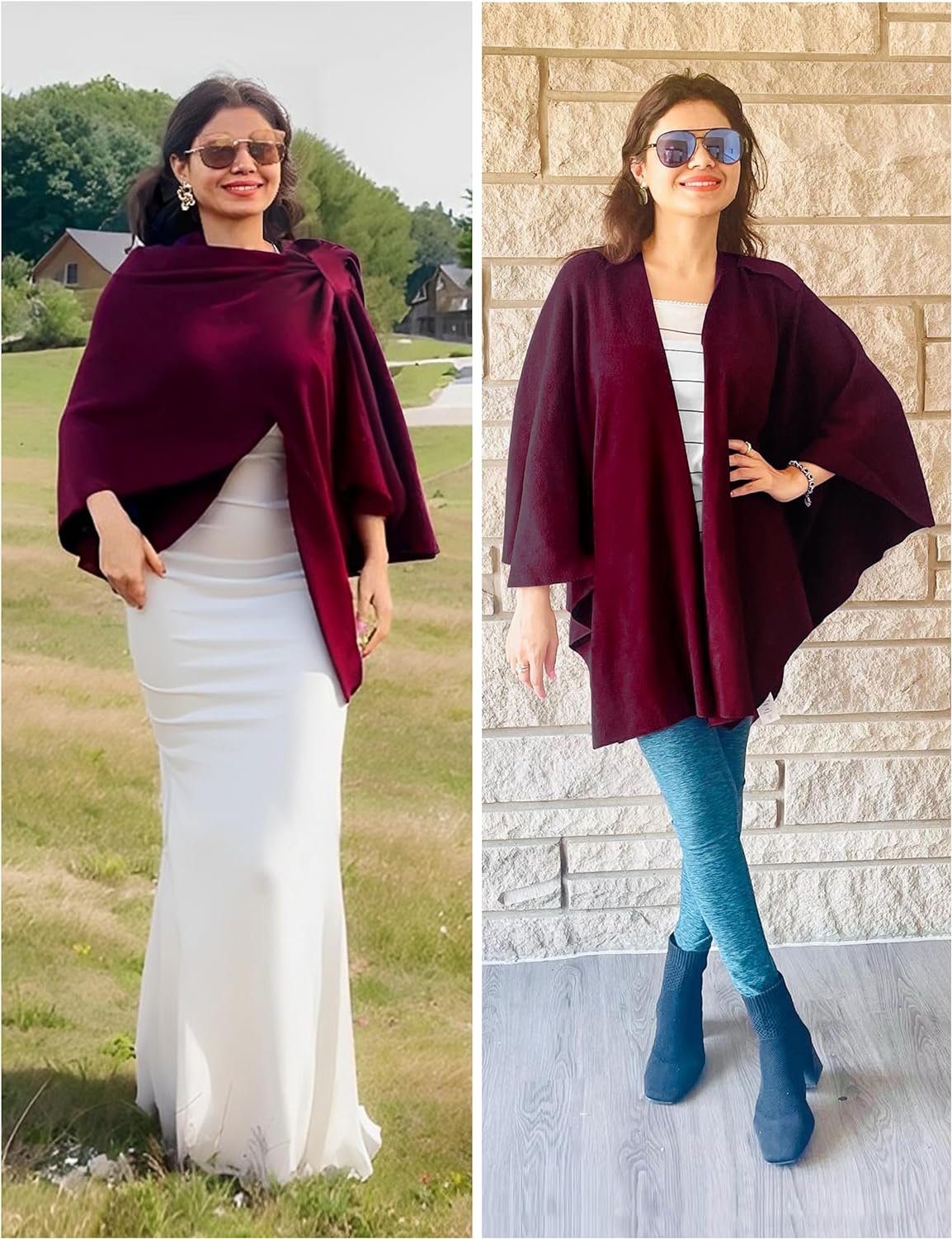 Womens Large Cross Front Poncho Sweater Wrap Topper Knitted Elegant Shawls Cape for Fall Winter