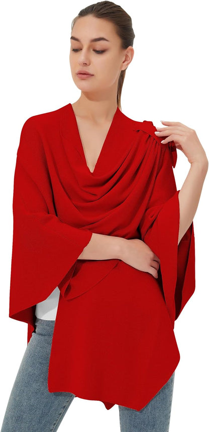 Womens Large Cross Front Poncho Sweater Wrap Topper Knitted Elegant Shawls Cape for Fall Winter