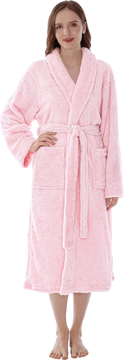 Premium Womens Plush Soft Robe Fluffy, Warm, Fleece Sherpa Shaggy Bathrobe