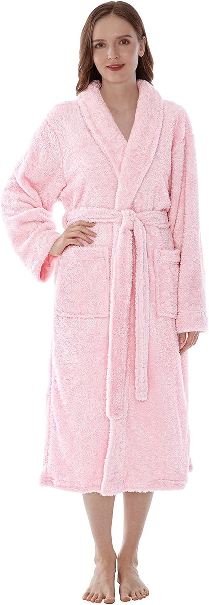 Premium Womens Plush Soft Robe Fluffy, Warm, Fleece Sherpa Shaggy Bathrobe