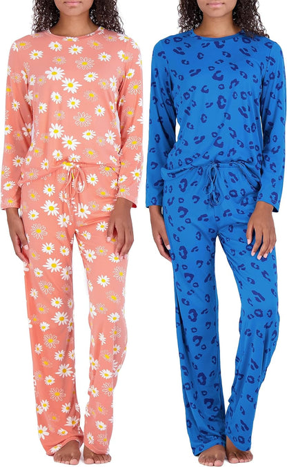 2 Pack: Women’s Pajama Set Super-Soft Short & Long Sleeve Top With Pants (Available In Plus Size)