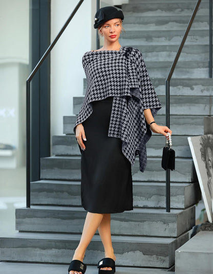 Womens Large Cross Front Poncho Sweater Wrap Topper Knitted Elegant Shawls Cape for Fall Winter