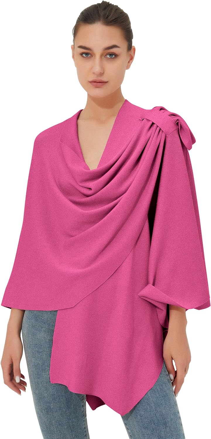 Womens Large Cross Front Poncho Sweater Wrap Topper Knitted Elegant Shawls Cape for Fall Winter