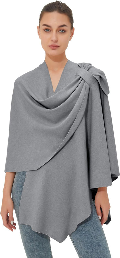 Womens Large Cross Front Poncho Sweater Wrap Topper Knitted Elegant Shawls Cape for Fall Winter