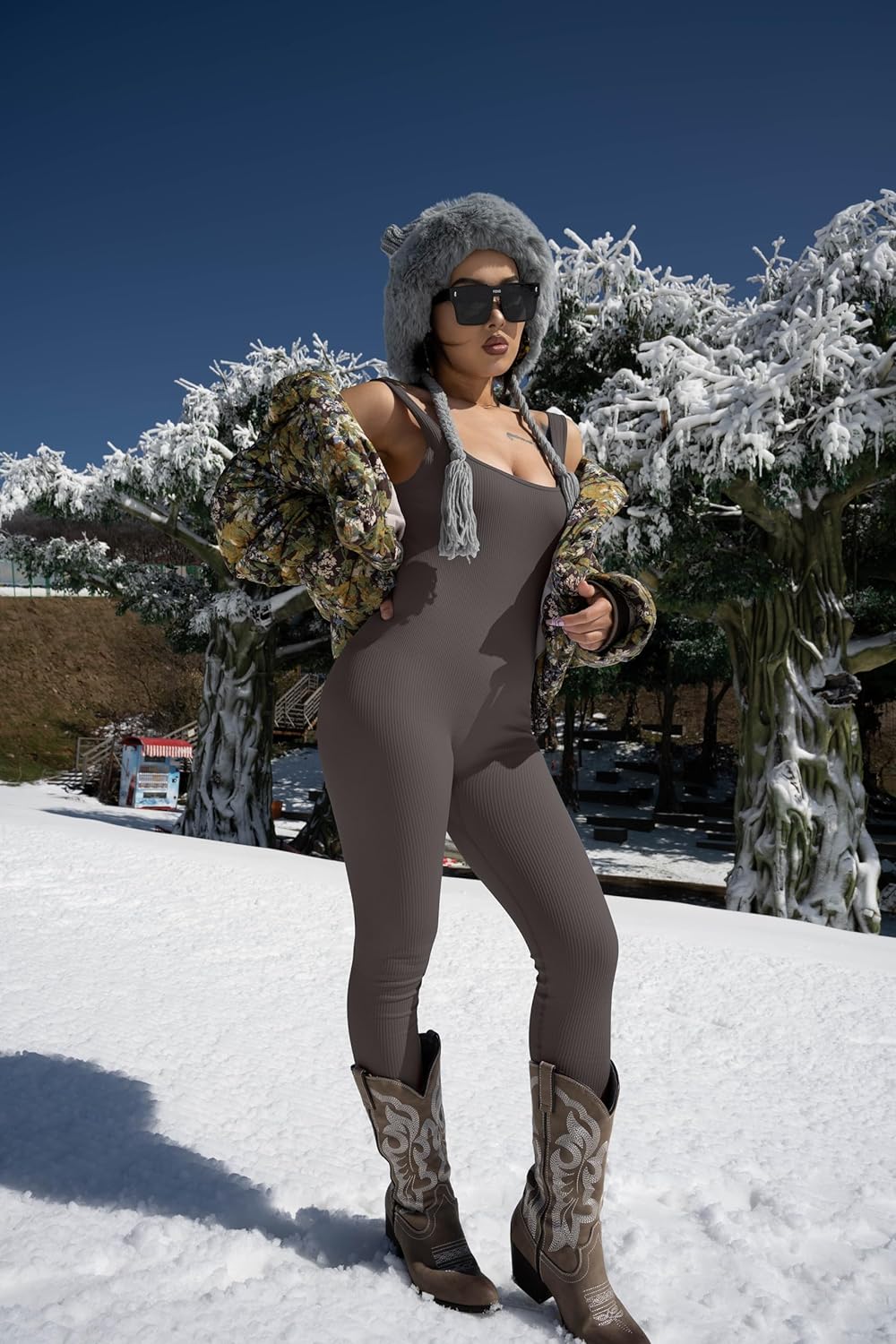 Women's Yoga Ribbed One Piece Tank Tops Rompers Sleeveless Exercise Jumpsuits