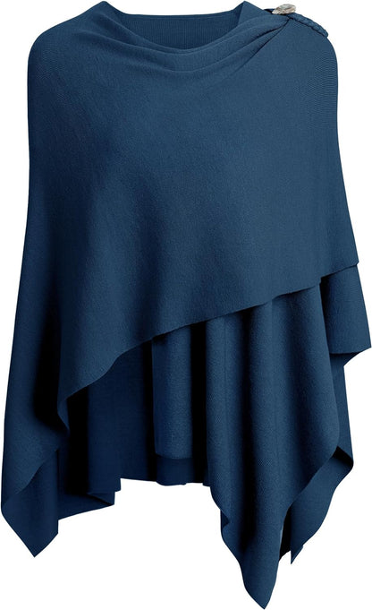 Womens Large Cross Front Poncho Sweater Wrap Topper Knitted Elegant Shawls Cape for Fall Winter