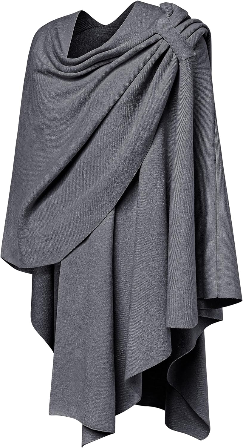 Womens Large Cross Front Poncho Sweater Wrap Topper Knitted Elegant Shawls Cape for Fall Winter