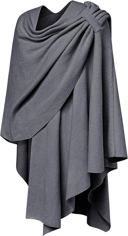 Womens Large Cross Front Poncho Sweater Wrap Topper Knitted Elegant Shawls Cape for Fall Winter