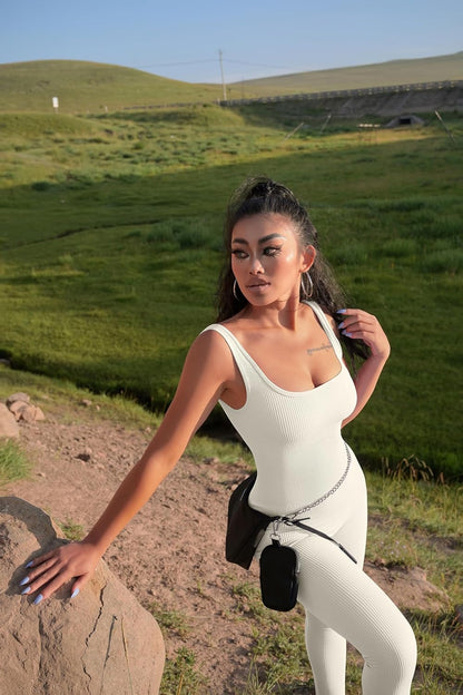 Women's Yoga Ribbed One Piece Tank Tops Rompers Sleeveless Exercise Jumpsuits