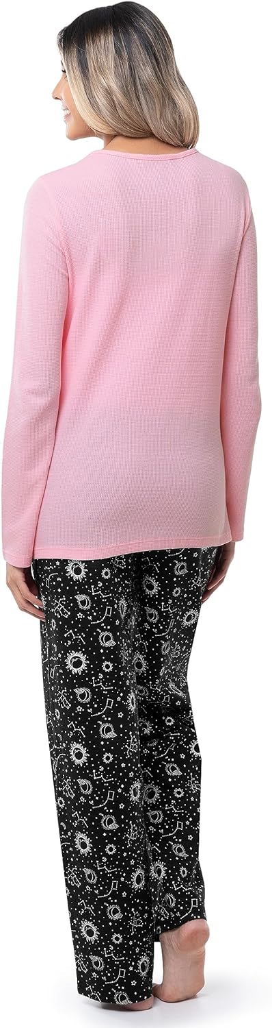 Fruit of the Loom Women's Waffle V-Neck Top and Flannel Pant Sleep Set