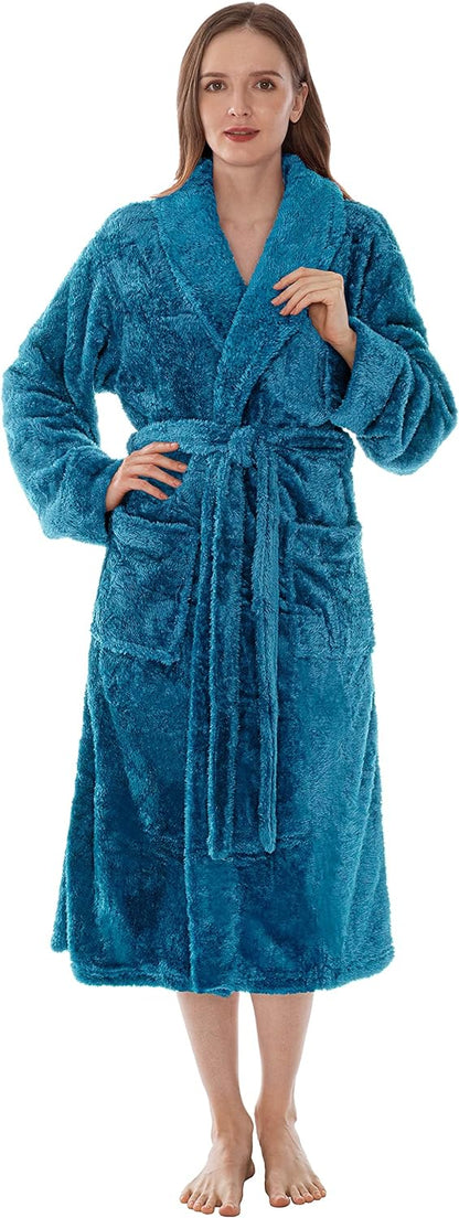 Premium Womens Plush Soft Robe Fluffy, Warm, Fleece Sherpa Shaggy Bathrobe
