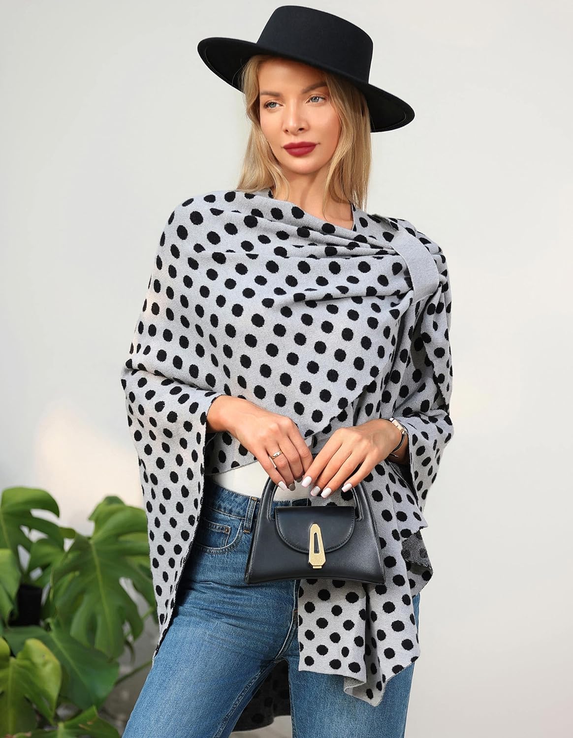 Womens Large Cross Front Poncho Sweater Wrap Topper Knitted Elegant Shawls Cape for Fall Winter