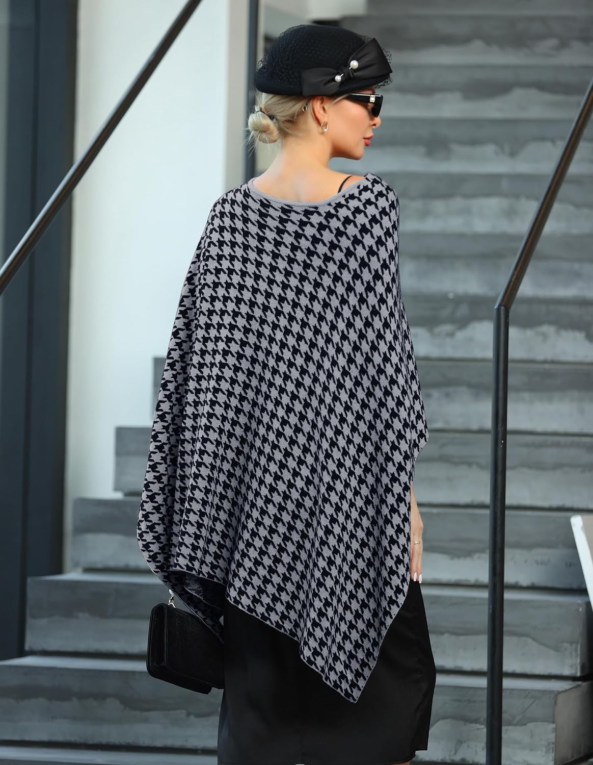 Womens Large Cross Front Poncho Sweater Wrap Topper Knitted Elegant Shawls Cape for Fall Winter