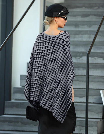 Womens Large Cross Front Poncho Sweater Wrap Topper Knitted Elegant Shawls Cape for Fall Winter