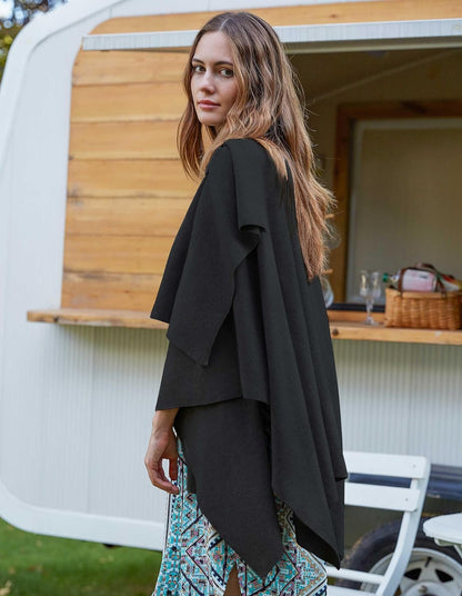 Womens Large Cross Front Poncho Sweater Wrap Topper Knitted Elegant Shawls Cape for Fall Winter