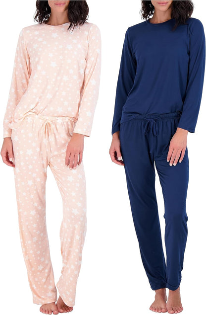 2 Pack: Women’s Pajama Set Super-Soft Short & Long Sleeve Top With Pants (Available In Plus Size)