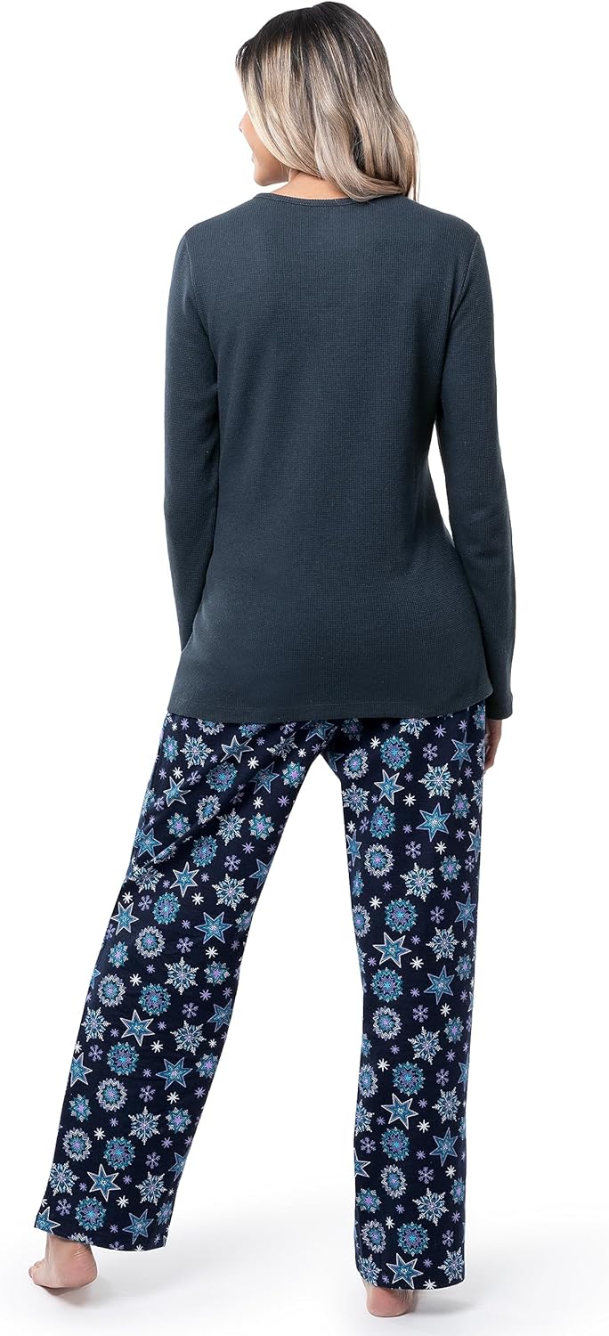Fruit of the Loom Women's Waffle V-Neck Top and Flannel Pant Sleep Set