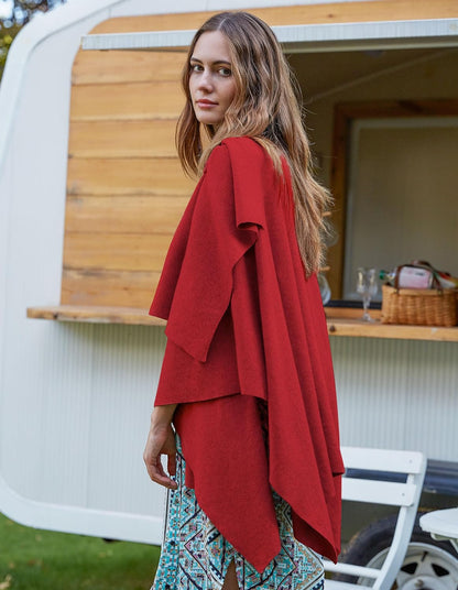 Womens Large Cross Front Poncho Sweater Wrap Topper Knitted Elegant Shawls Cape for Fall Winter