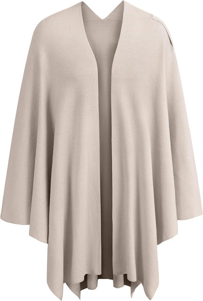 Womens Large Cross Front Poncho Sweater Wrap Topper Knitted Elegant Shawls Cape for Fall Winter