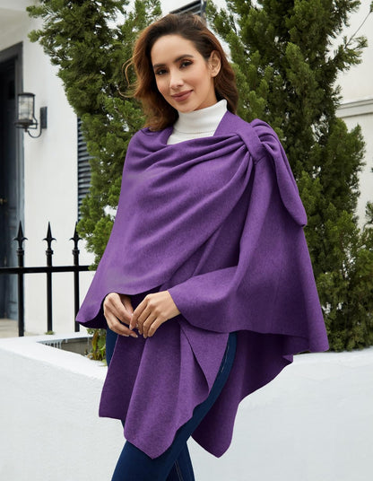 Womens Large Cross Front Poncho Sweater Wrap Topper Knitted Elegant Shawls Cape for Fall Winter