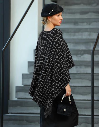 Womens Large Cross Front Poncho Sweater Wrap Topper Knitted Elegant Shawls Cape for Fall Winter