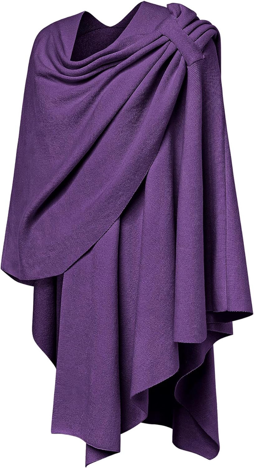 Womens Large Cross Front Poncho Sweater Wrap Topper Knitted Elegant Shawls Cape for Fall Winter