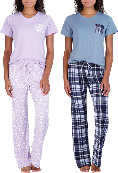 2 Pack: Women’s Pajama Set Super-Soft Short & Long Sleeve Top With Pants (Available In Plus Size)
