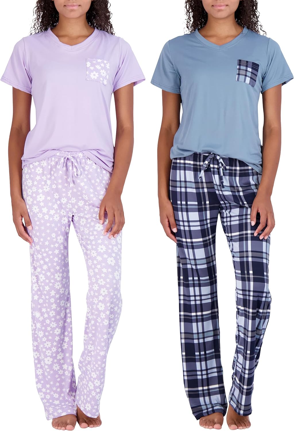 Real Essentials 2 Pack: Women’s Pajama Set Super-Soft Short & Long Sleeve Top With Pants (Available In Plus Size)