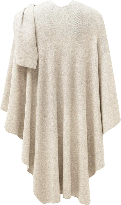 Womens Large Cross Front Poncho Sweater Wrap Topper Knitted Elegant Shawls Cape for Fall Winter