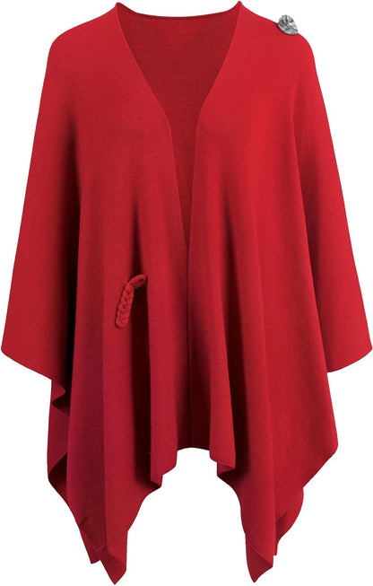 Womens Large Cross Front Poncho Sweater Wrap Topper Knitted Elegant Shawls Cape for Fall Winter