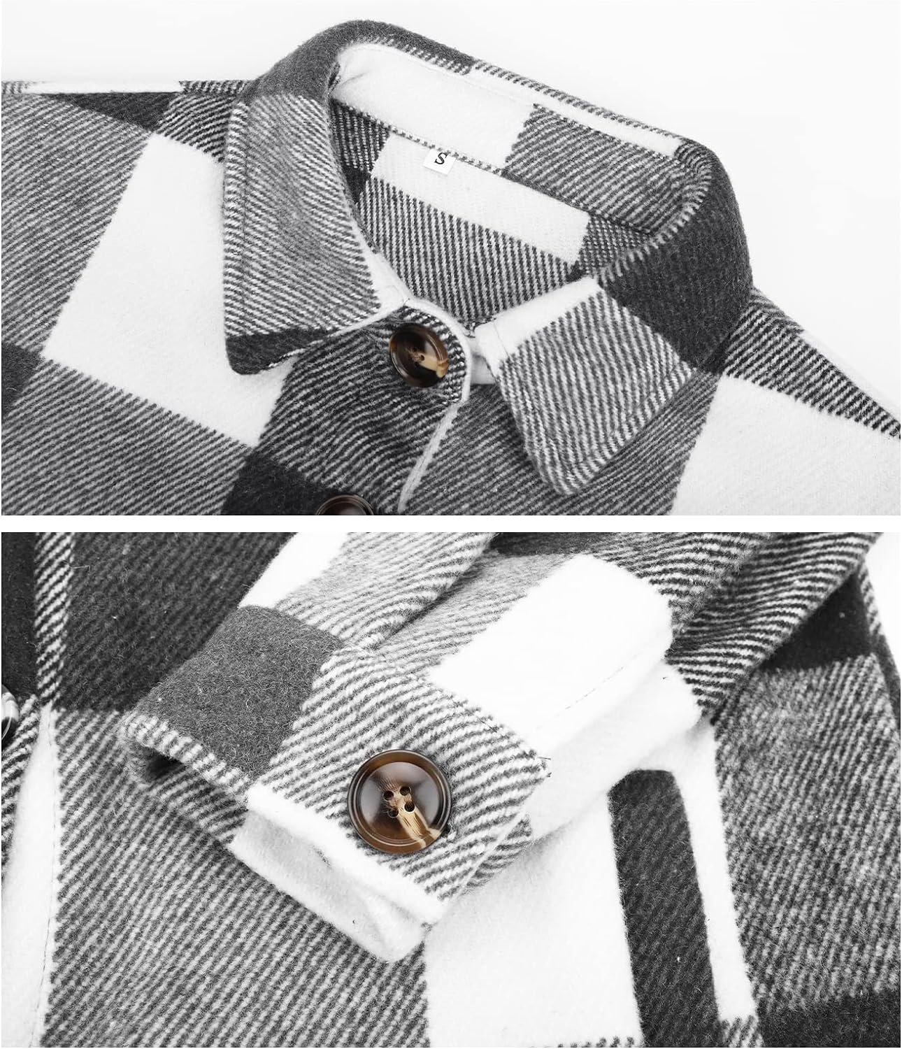 Womens Casual Plaid Shackets Brushed Flannel Button Down Shirt Jacket Coats with Side Pockets