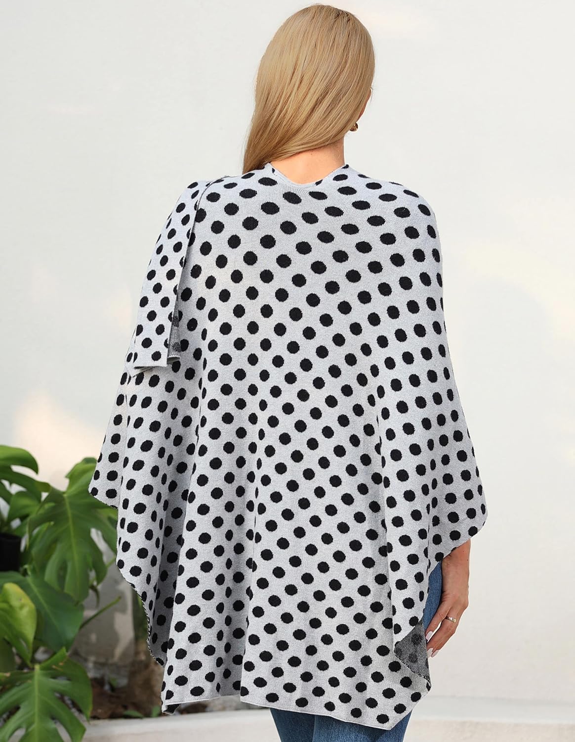 Womens Large Cross Front Poncho Sweater Wrap Topper Knitted Elegant Shawls Cape for Fall Winter