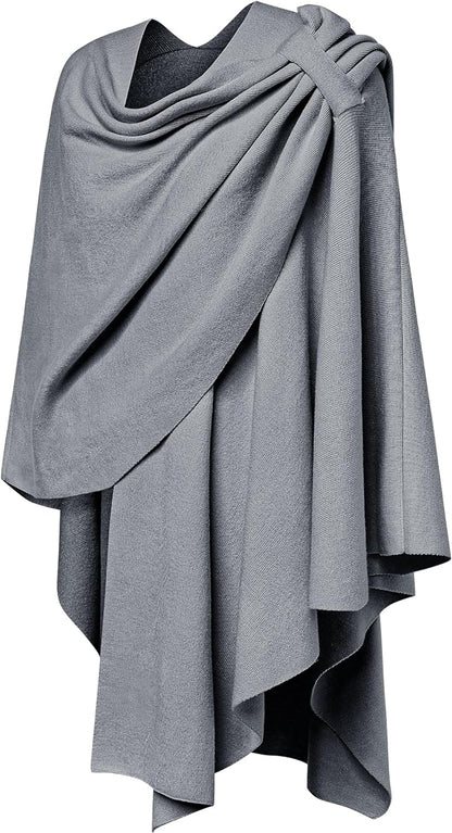 Womens Large Cross Front Poncho Sweater Wrap Topper Knitted Elegant Shawls Cape for Fall Winter