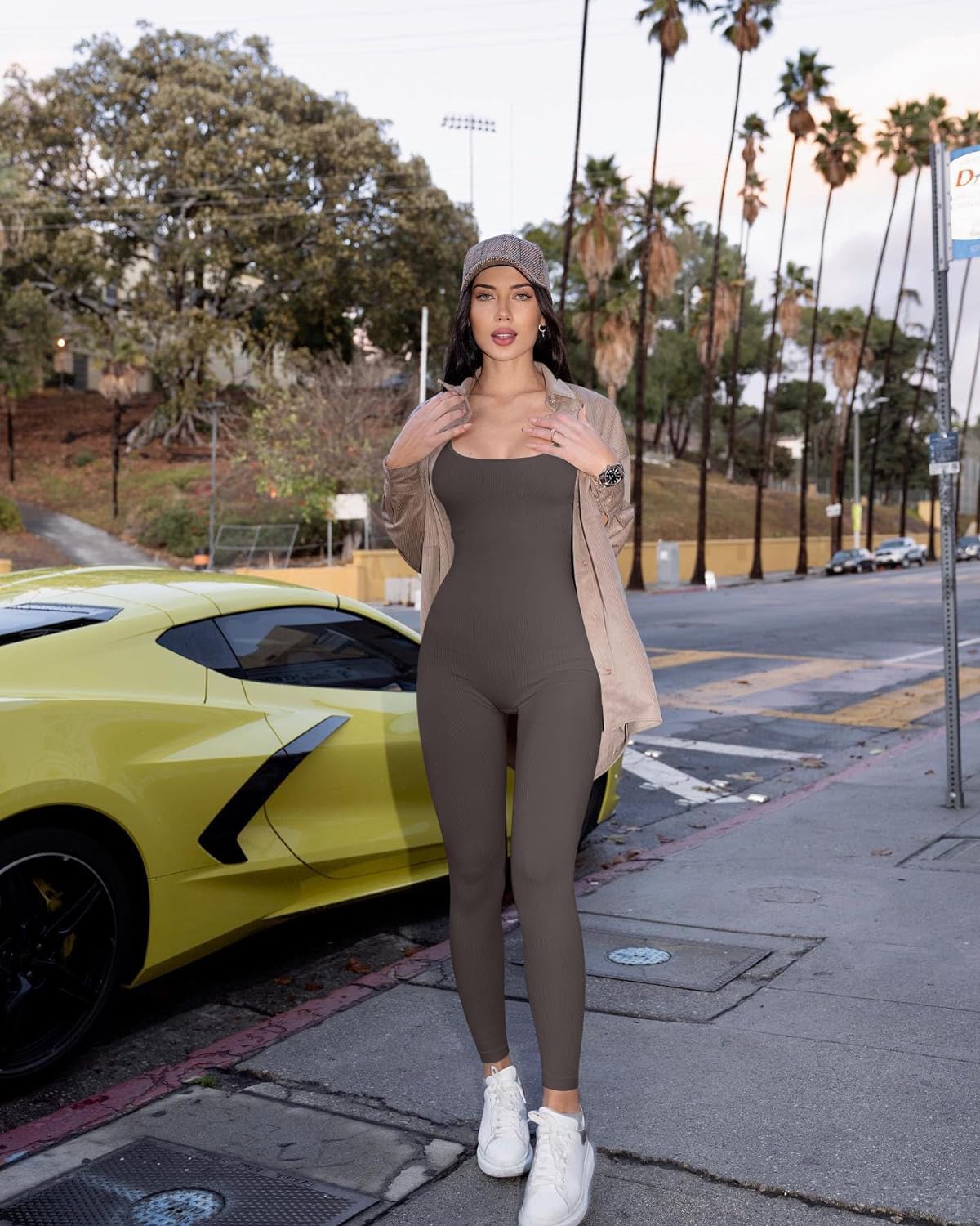 Women's Yoga Ribbed One Piece Tank Tops Rompers Sleeveless Exercise Jumpsuits