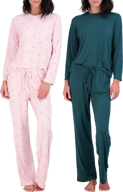 Real Essentials 2 Pack: Women’s Pajama Set Super-Soft Short & Long Sleeve Top With Pants (Available In Plus Size)