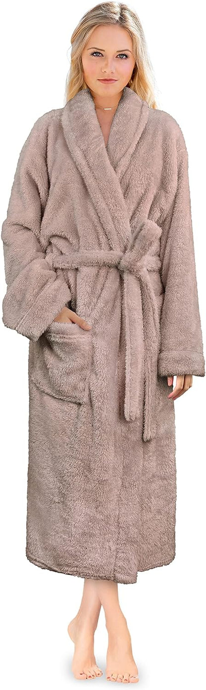 Premium Womens Plush Soft Robe Fluffy, Warm, Fleece Sherpa Shaggy Bathrobe