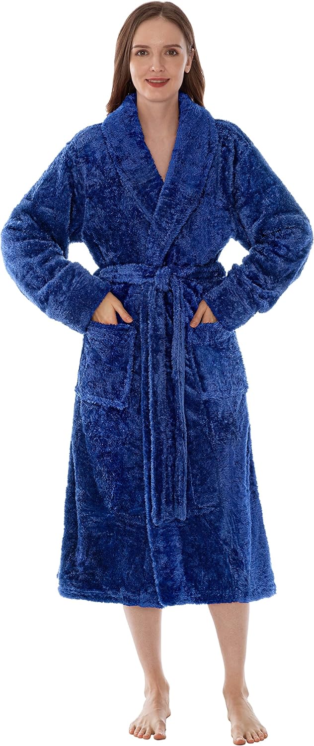 Premium Womens Plush Soft Robe Fluffy, Warm, Fleece Sherpa Shaggy Bathrobe