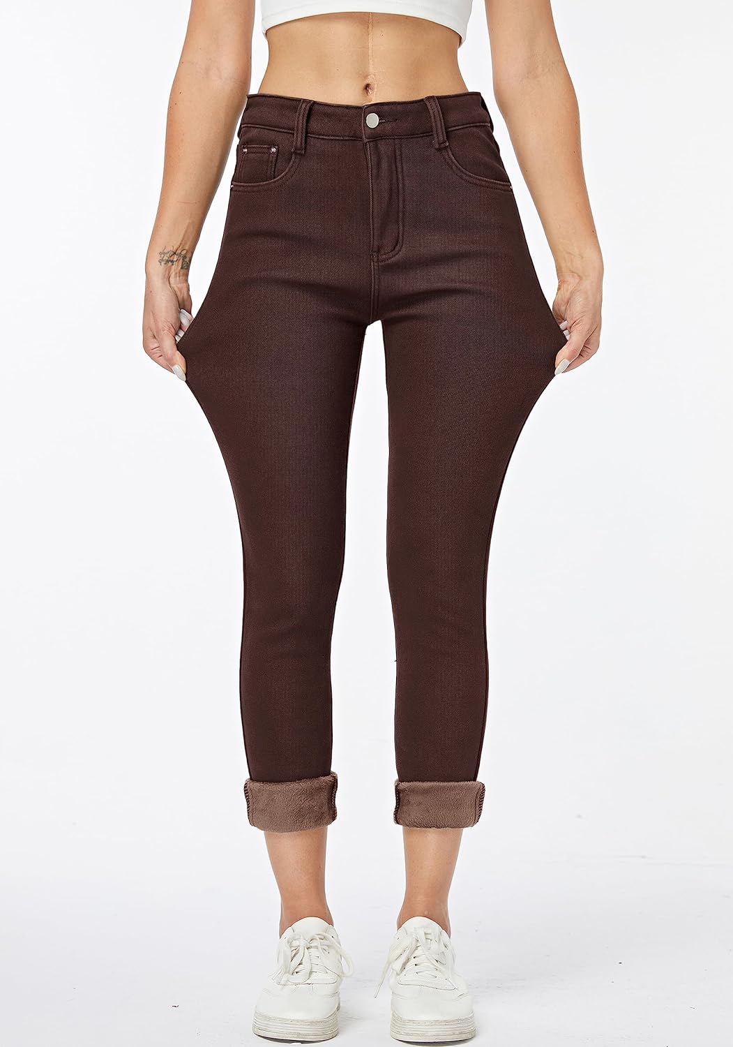 Women's Winter Fleece Lined Sherpa Thermal Skinny Pants Casual Warm Trousers