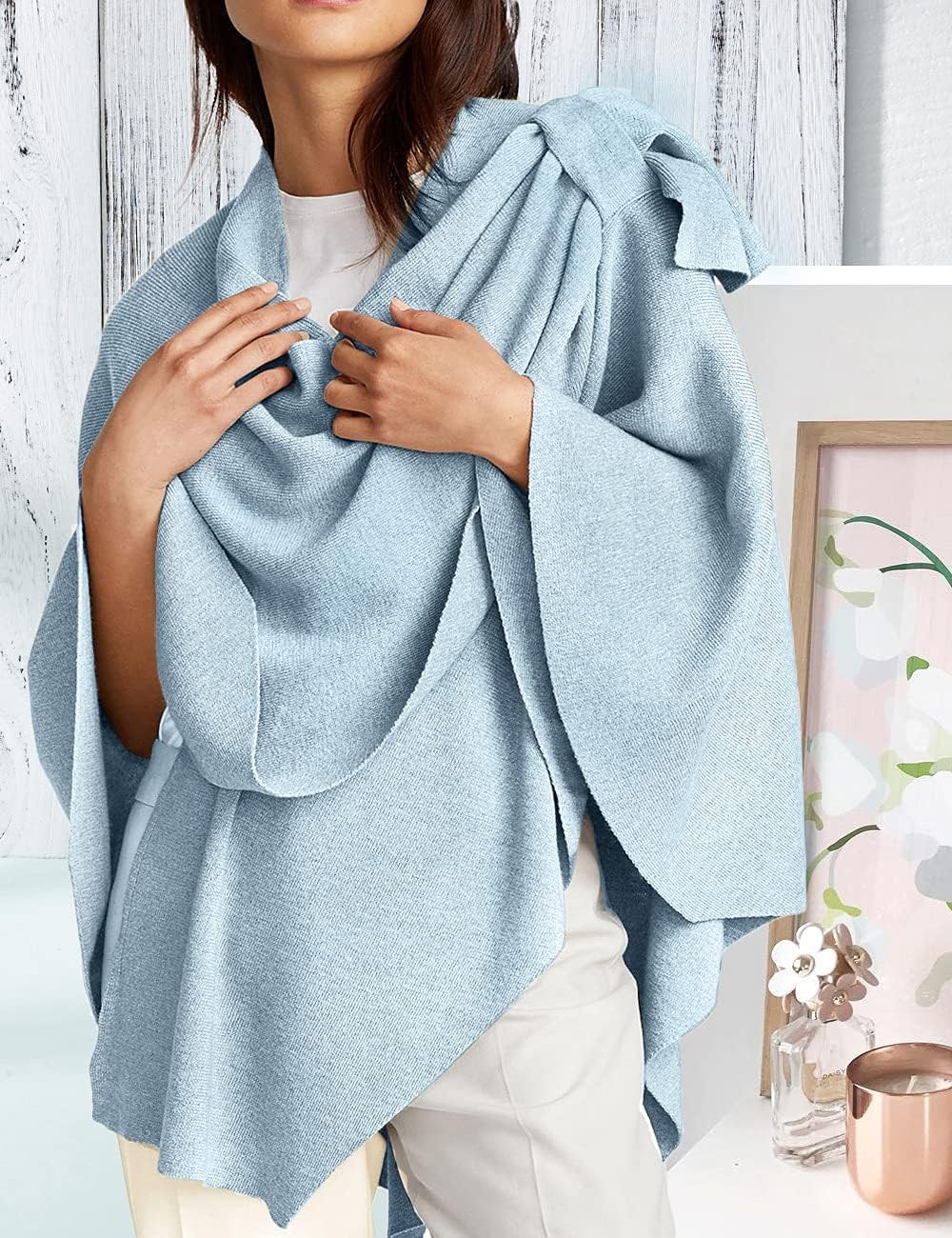 Womens Large Cross Front Poncho Sweater Wrap Topper Knitted Elegant Shawls Cape for Fall Winter