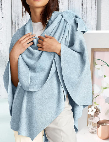 Womens Large Cross Front Poncho Sweater Wrap Topper Knitted Elegant Shawls Cape for Fall Winter