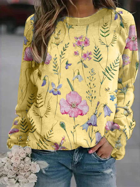 Floral Crew Neck Long Sleeves Sweatshirts