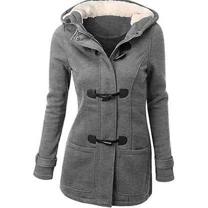 Ladies hooded coat button horn bomber jacket