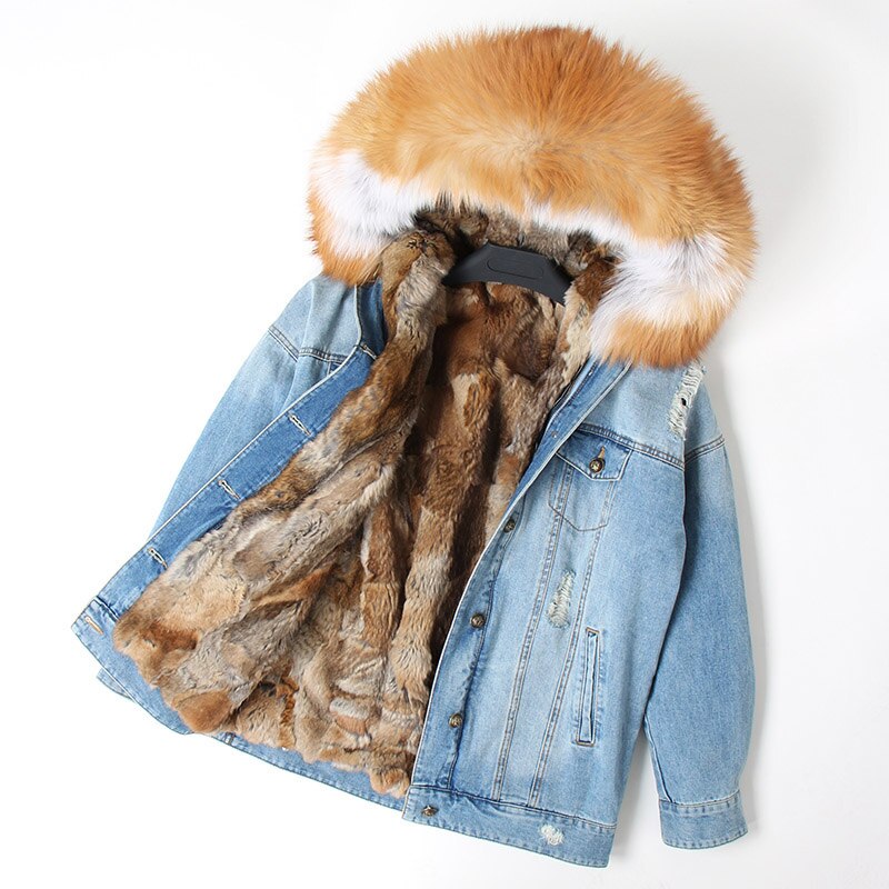 Denim Fox Fur Parka