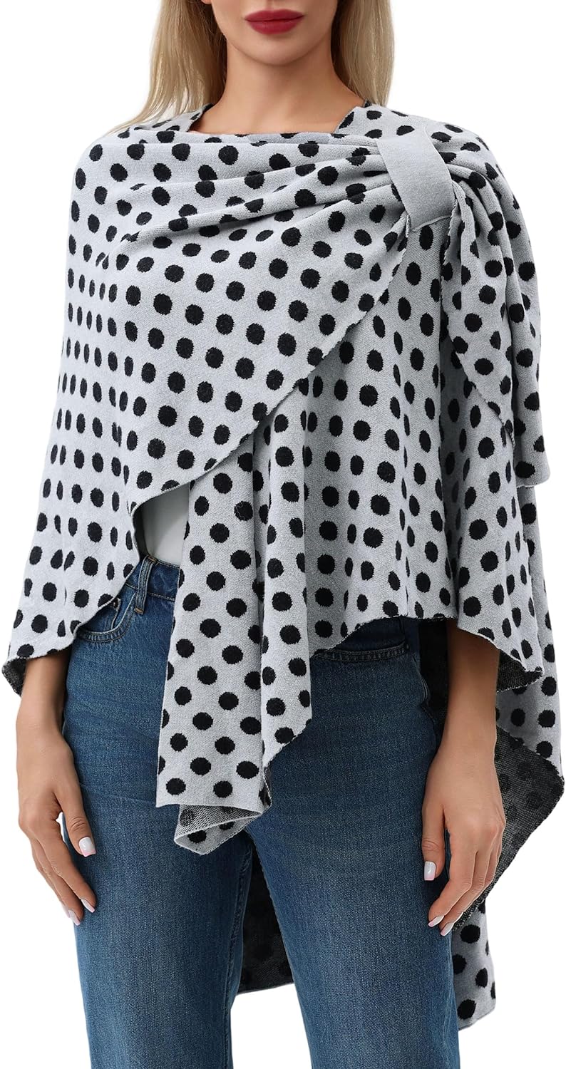 Womens Large Cross Front Poncho Sweater Wrap Topper Knitted Elegant Shawls Cape for Fall Winter