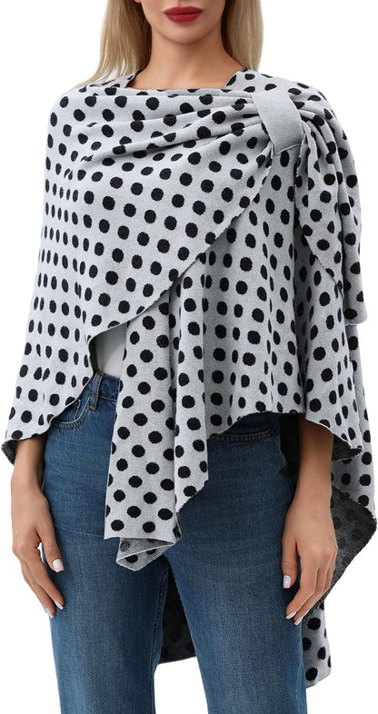 Womens Large Cross Front Poncho Sweater Wrap Topper Knitted Elegant Shawls Cape for Fall Winter